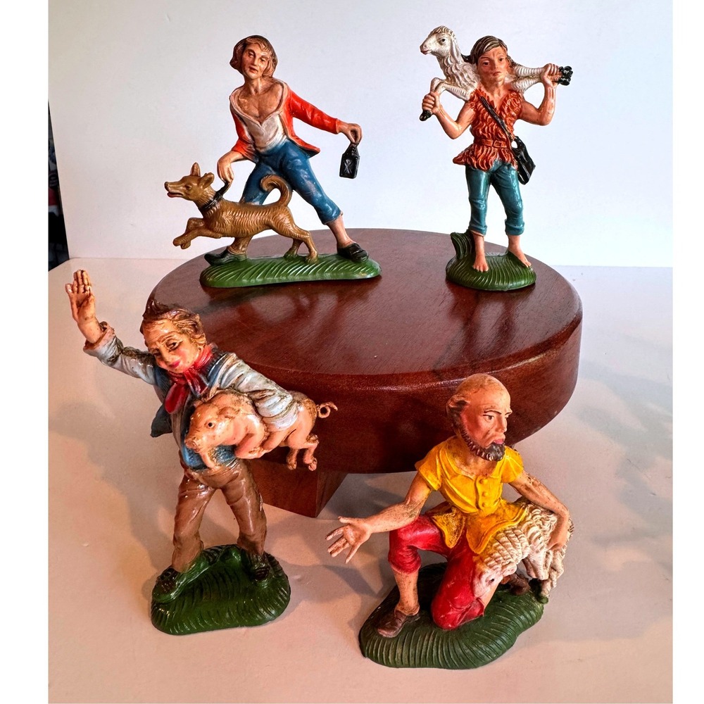 Vintage Fontanini Italy Villagers with Animals Figurines Set‎ 4 Hand Painted